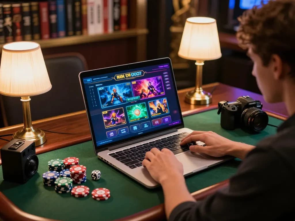 Experience strategic gameplay with Nhà cái TIP88 at your modern gaming setup with vibrant online casino graphics.