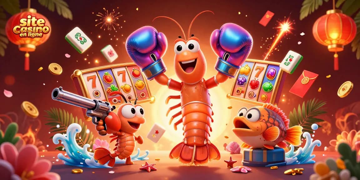 Des personnages de casino en ligne s'affrontent dans un univers coloré de jeux et de chance.