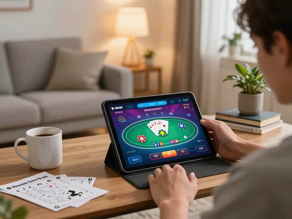 Engaging gameplay on 12play app during a cozy home gaming session with strategy notes.