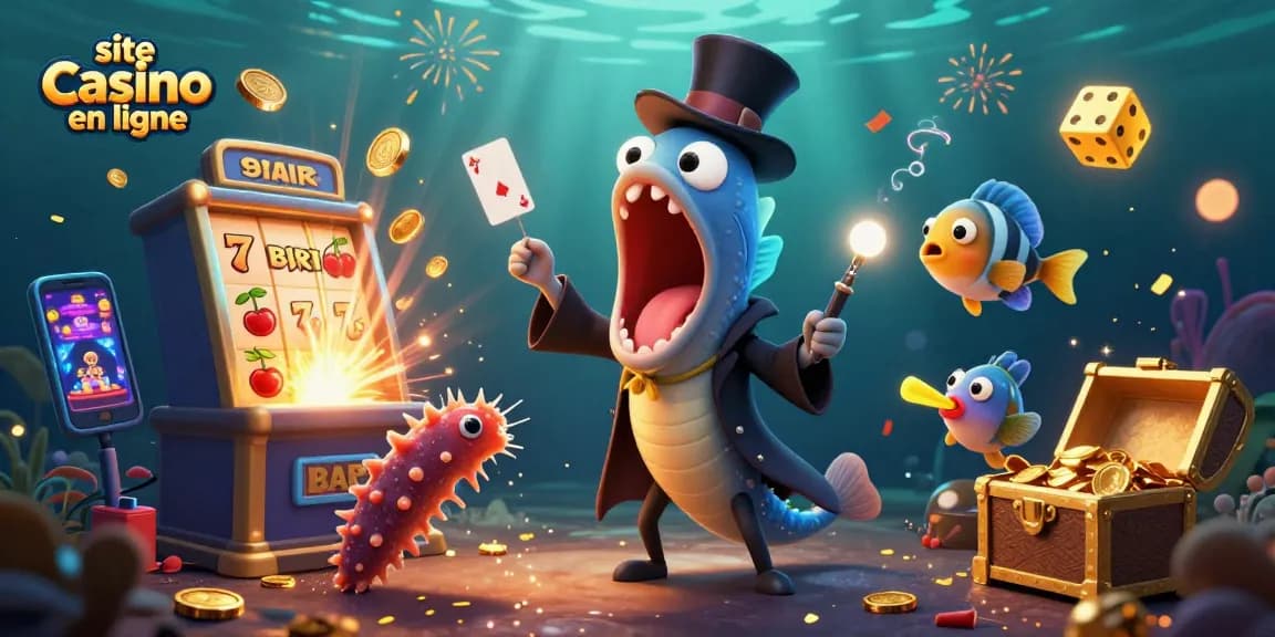Profitez d'un spectacle magique sur le site casino en ligne avec un poisson angler et une anguille faisant des tours de carte.