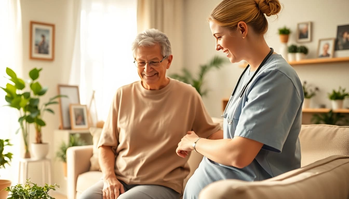 Providing compassionate in home care near me for elderly individuals in a warm setting.