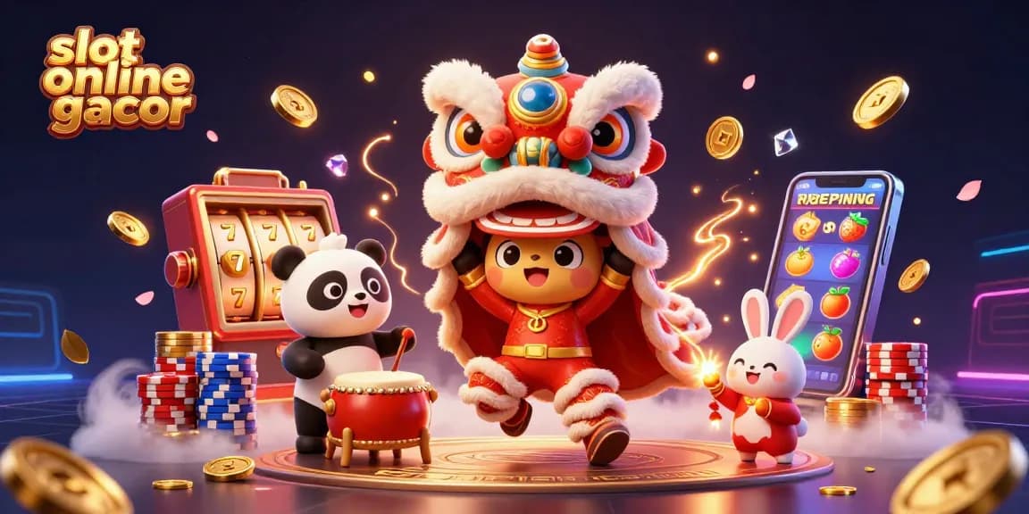 Experience thrilling gameplay with slot online gacor and vibrant casino elements in a lively illustration.