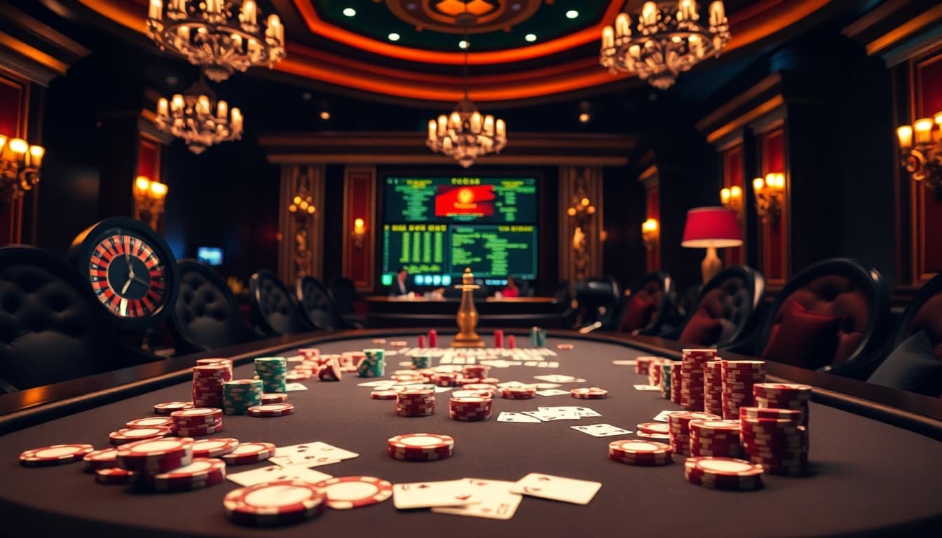 Engaging poker table scene illustrating hidden wiki link among vibrant chips and cards.