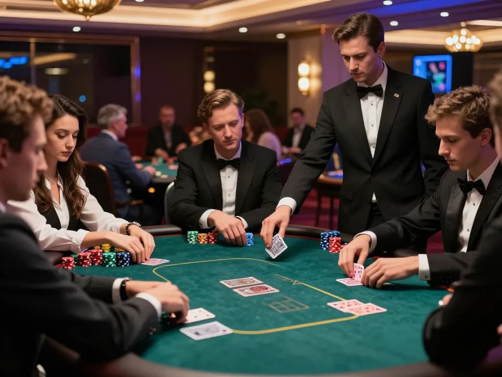 Players engaging in a high-stakes poker game, showcasing strategic gameplay at rr88co casino.