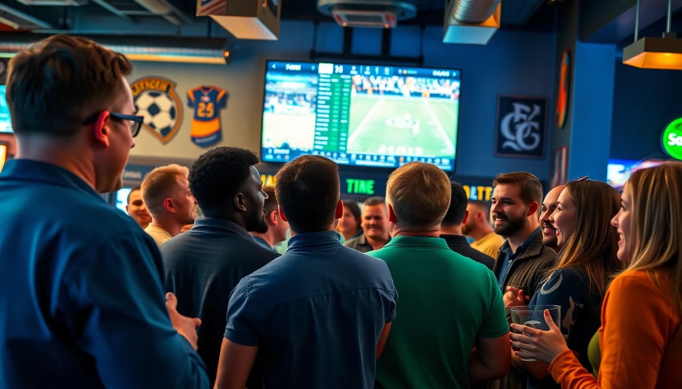 Exciting atmosphere of sports betting sites Georgia showcasing bettors engaging with live sports action.