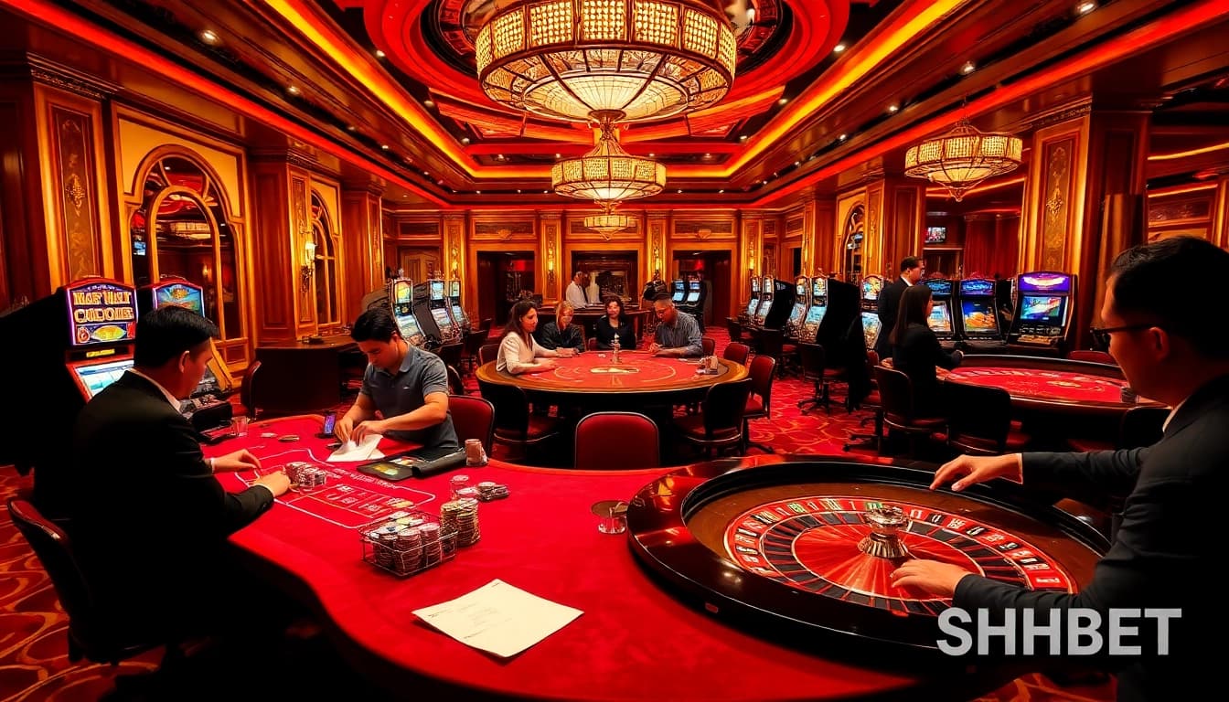 Experience high-stakes excitement at SHBET casino with vibrant games and glamorous decor.