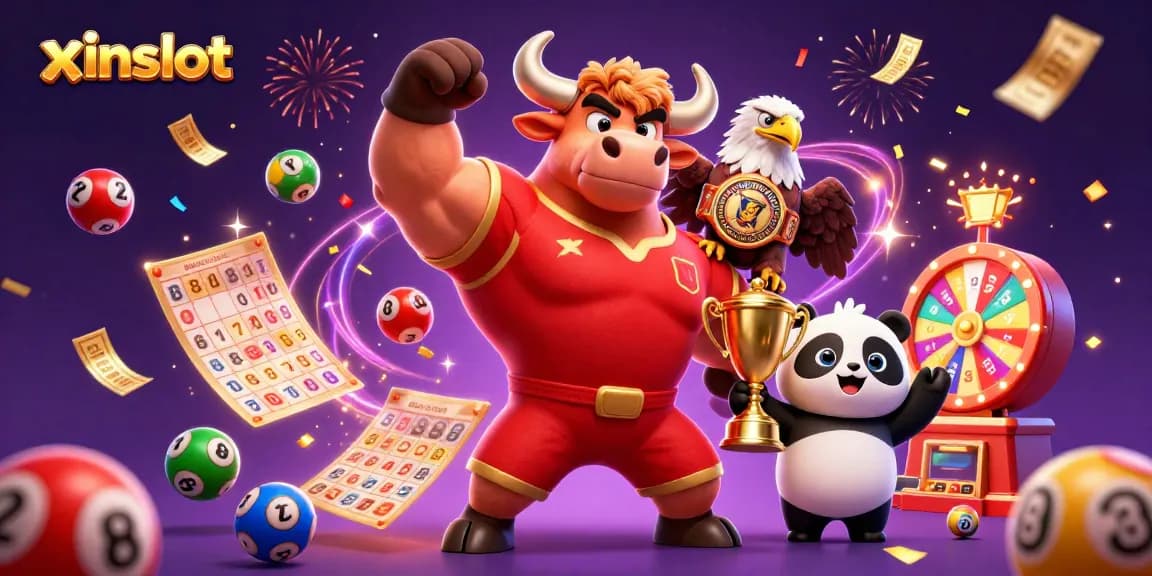 Experience the excitement of winning big at xinslot with dynamic characters and vibrant game elements in this lively illustration.