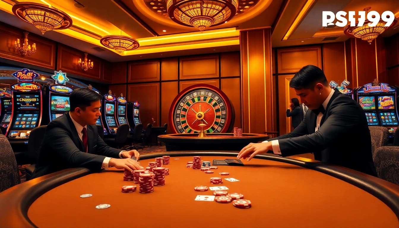 Players engaging in a thrilling poker game at the PS99 casino table.