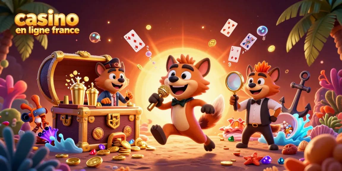 Illuminez le monde du casino en ligne France avec une scène fantastique amusante animée.