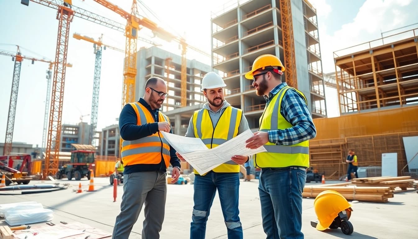 Fostering construction advocacy through teamwork at a busy construction site.