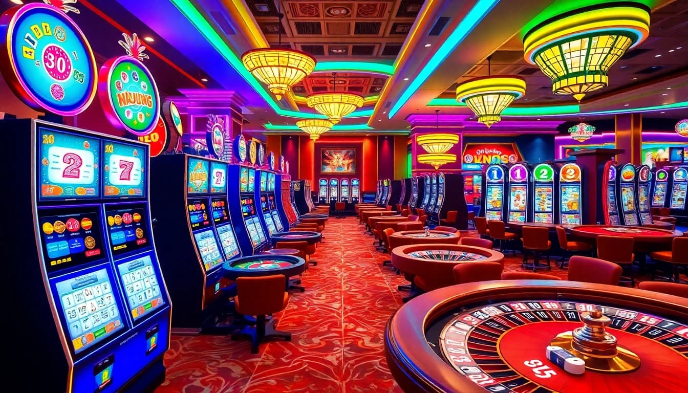 Experience the thrill of slot demo mahjong with vibrant machines in this bustling casino environment.