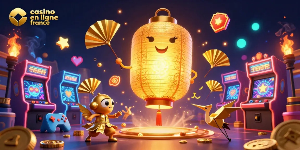Casino en ligne France : illustration dynamique avec un esprit lantern lumineux et des guerres de fans en or.