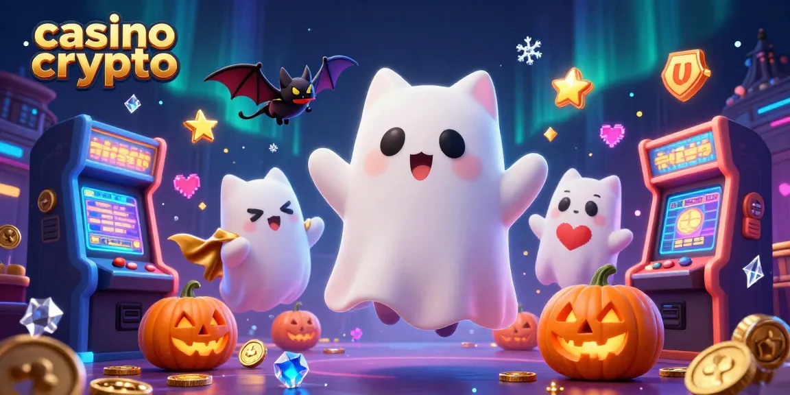 Illustrez le jeu captivant de casino crypto avec un chat fantôme et un vampire.