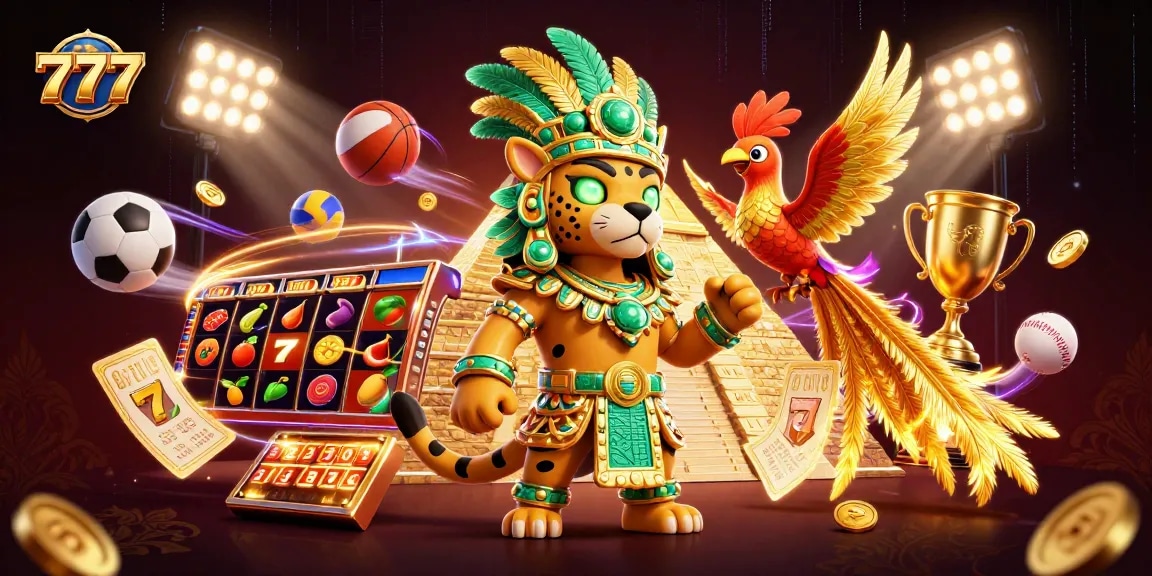 Experience thrilling wins with 777 slot reels and jackpot symbols amidst vibrant casino elements.