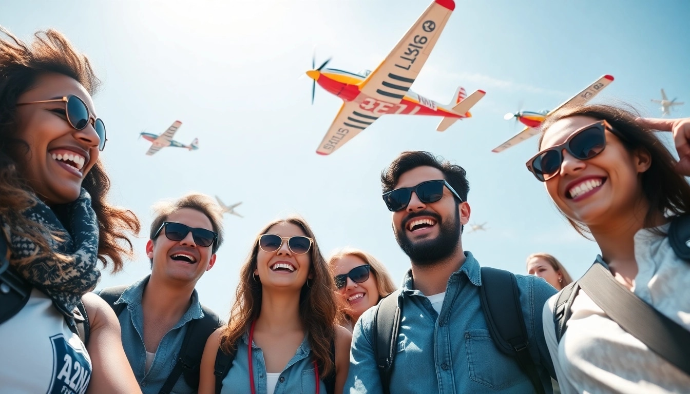 FLY88 community celebrating at an airshow with vibrant aircraft in the sky.