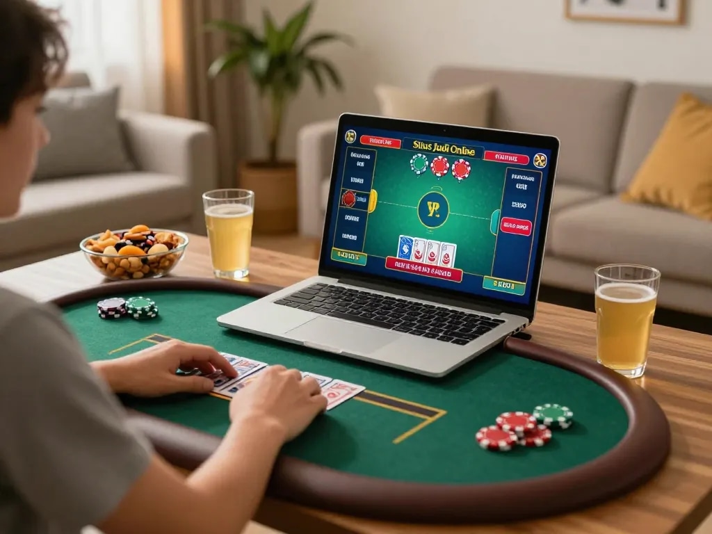 Pemain yang terlibat menikmati Situs Judi Online di rumah dengan pengaturan permainan dealer langsung dan suasana yang nyaman.