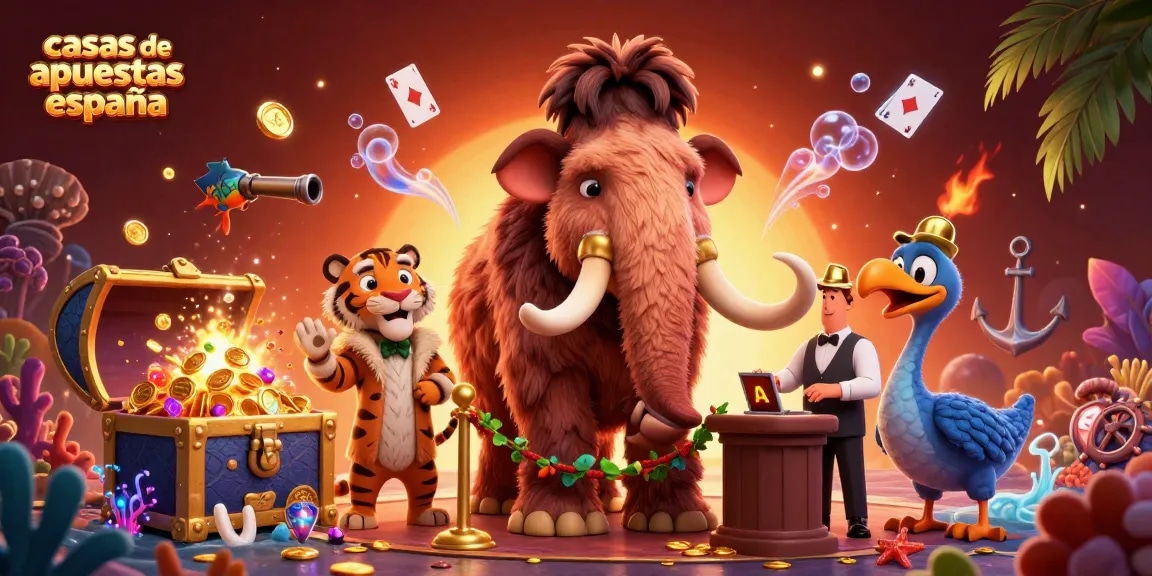 Apuesta en las casas de apuestas España con una escena vibrante de un mamut y un tigre en un casino.