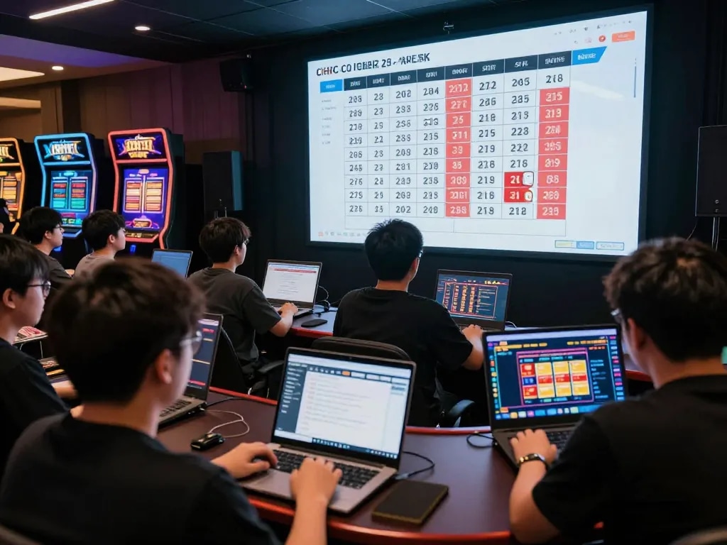 Engaging atmosphere during live draw hongkong, players anticipating results and discussing strategies in an online casino.