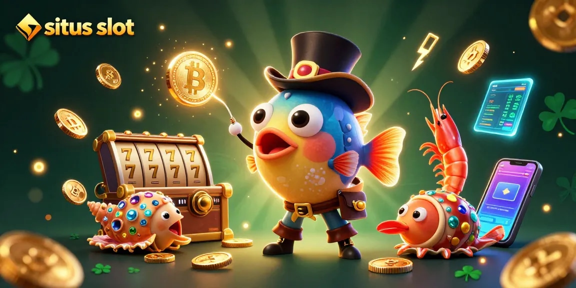 Menangkan jackpot di situs slot terbaik bersama karakter unik dikelilingi koin emas dan simbol keberuntungan.