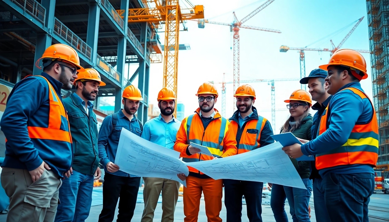 Team of workers collaborating on Carolina construction news project at an urban site.