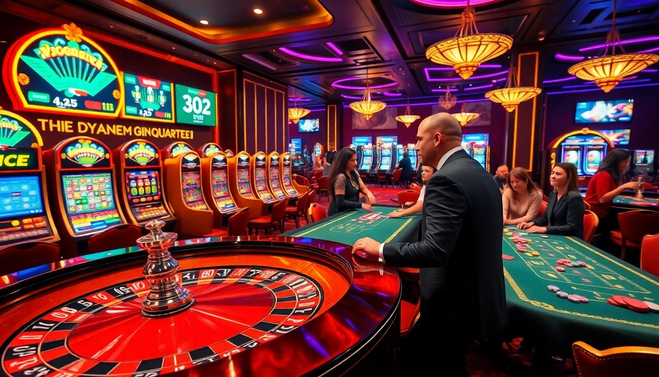 Scène excitante de casino en ligne argent réel avec des jeux de cartes captivants et des tables de jeu luxueuses.