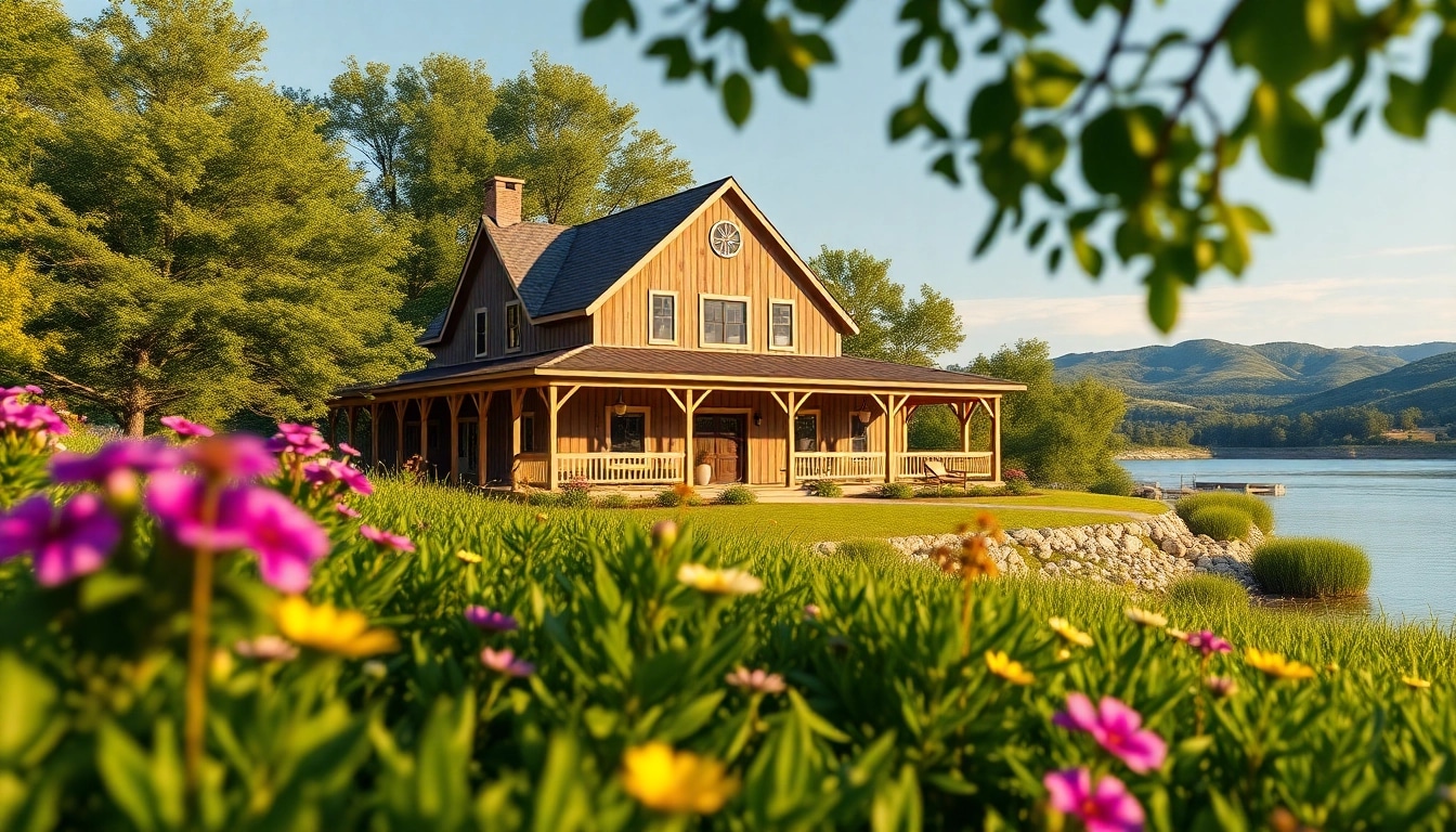 Capture the Winding River Farmhouse New Build showcasing its elegant design amidst natural beauty.