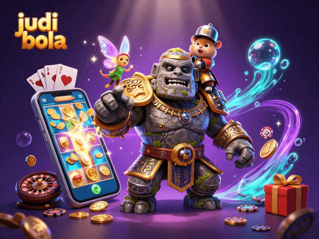 Experience judi bola excitement in this vibrant, dynamic 3D casino scene with magical characters.