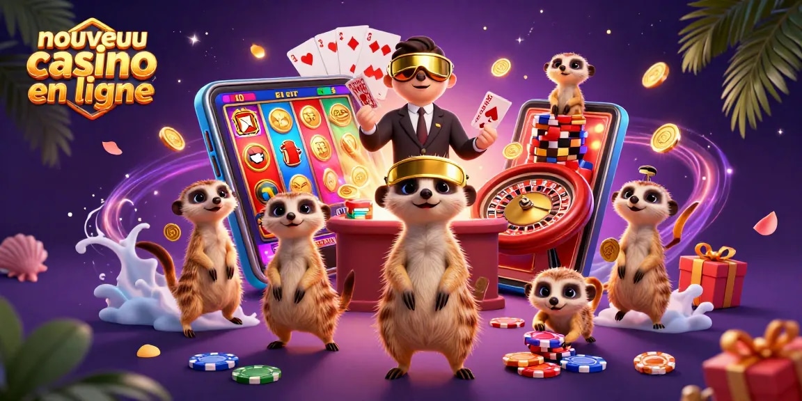 Découvrez le nouveau casino en ligne avec une colonie de suricates animant une scène de jeux vibrante.
