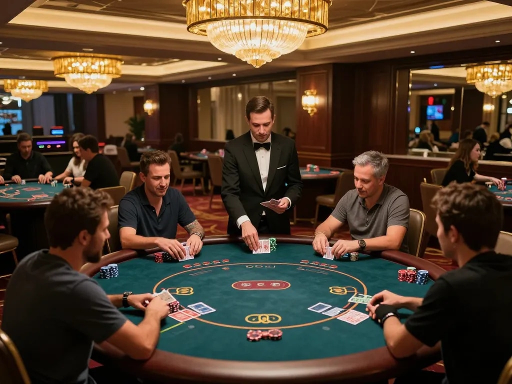 Experience high-stakes gameplay at 789win's exclusive VIP poker room with intense players and professional dealers.