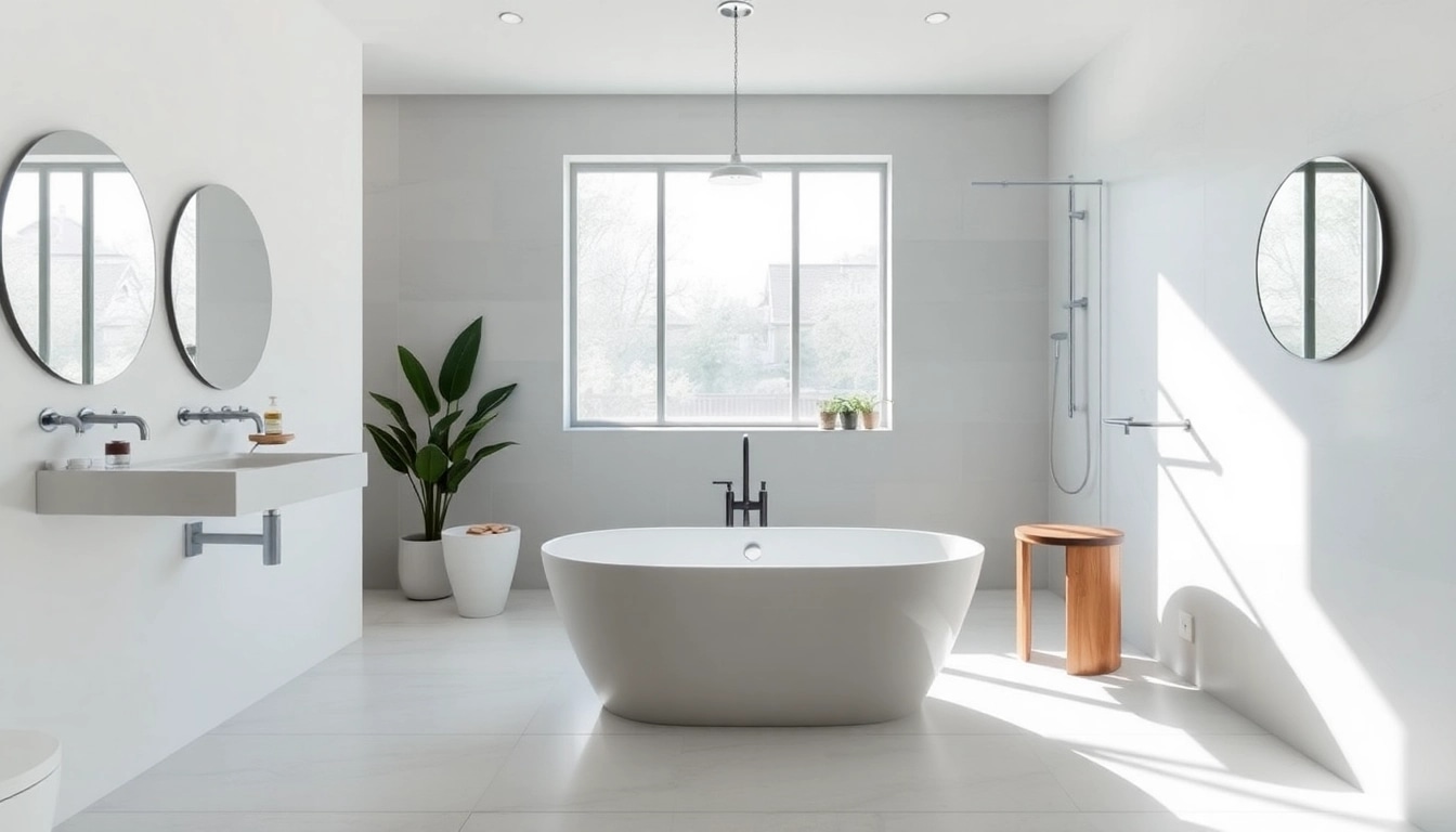 Stunning bathroom renovation Manchester featuring a luxurious freestanding tub and modern fixtures.