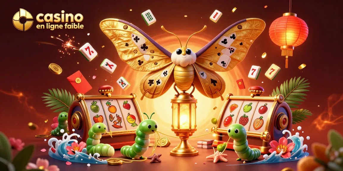 Profitez d'une illustration sur le thème du casino en ligne fiable avec un papillon atlas et des éléments de jeu captivants.