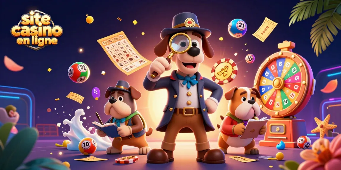 Un indice passionnant sur le site casino en ligne avec un chien détective et une carte bingo tournée.