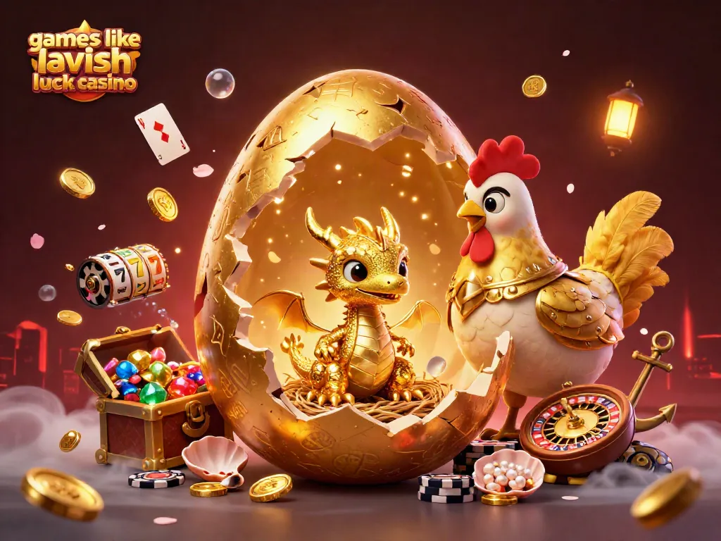 Play engaging games like lavish luck casino with an energetic golden dragon and rich casino elements.