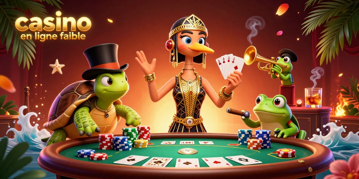 Jouez dans un casino en ligne fiable avec une ambiance festive, des jeux de poker, et des personnages colorés.
