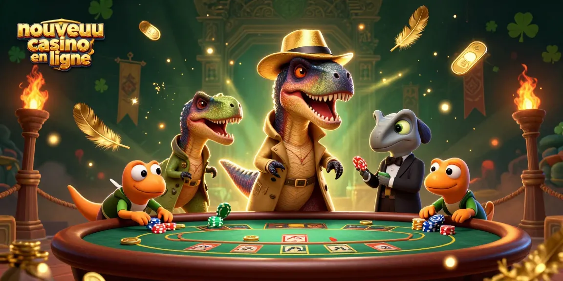 Nouveau casino en ligne : un velociraptor mal déguisé au blackjack croise un pitboss stégosaure tout en étant observé par un pickpocket