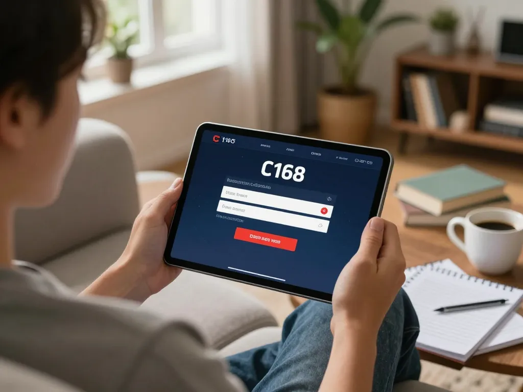 C168 đăng nhập interface displayed on a tablet during an at-home gaming session.