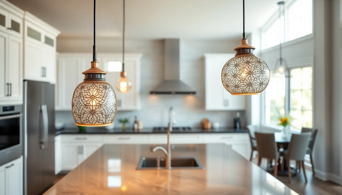 Elegant island light fixtures illuminate a modern kitchen, showcasing style and functionality.