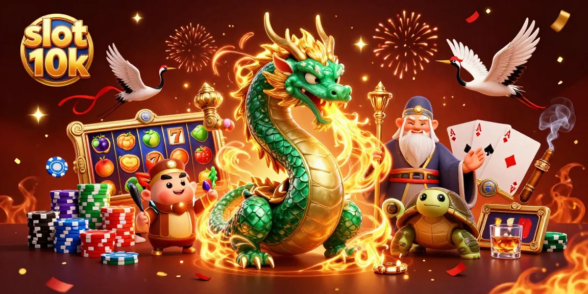 Win big with slot 10k in this thrilling casino scene featuring lucky dragons and cranes.