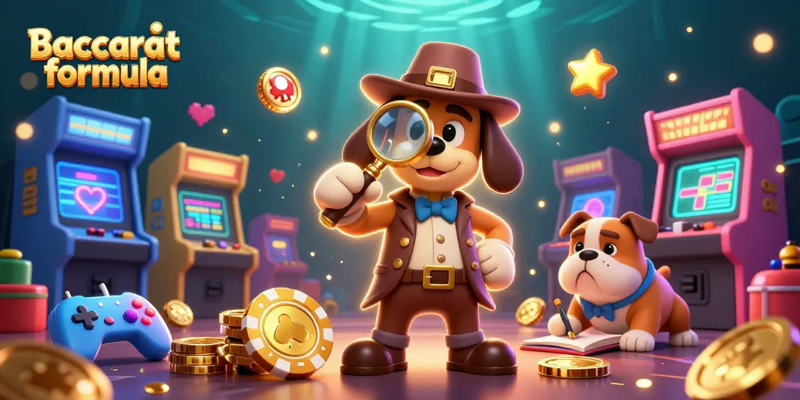 Play engaging Baccarat formula with a cartoon detective and dog in a vibrant casino scene.