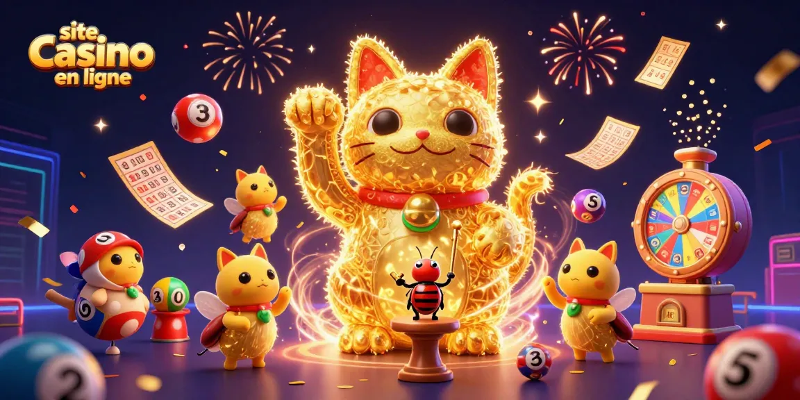 Jouer sur un site casino en ligne avec une illustration de feux follets dorés représentant un chat porte-bonheur.