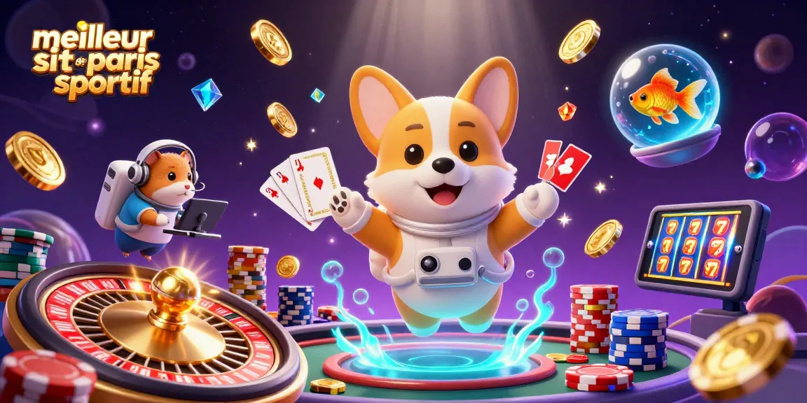 Vivez l'expérience du meilleur site de paris sportif dans un casino spatial coloré avec un corgi astronaute.