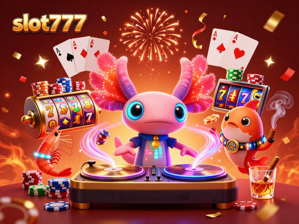 Experience winning spins at slot777 with vibrant symbols and engaging characters under neon lights.