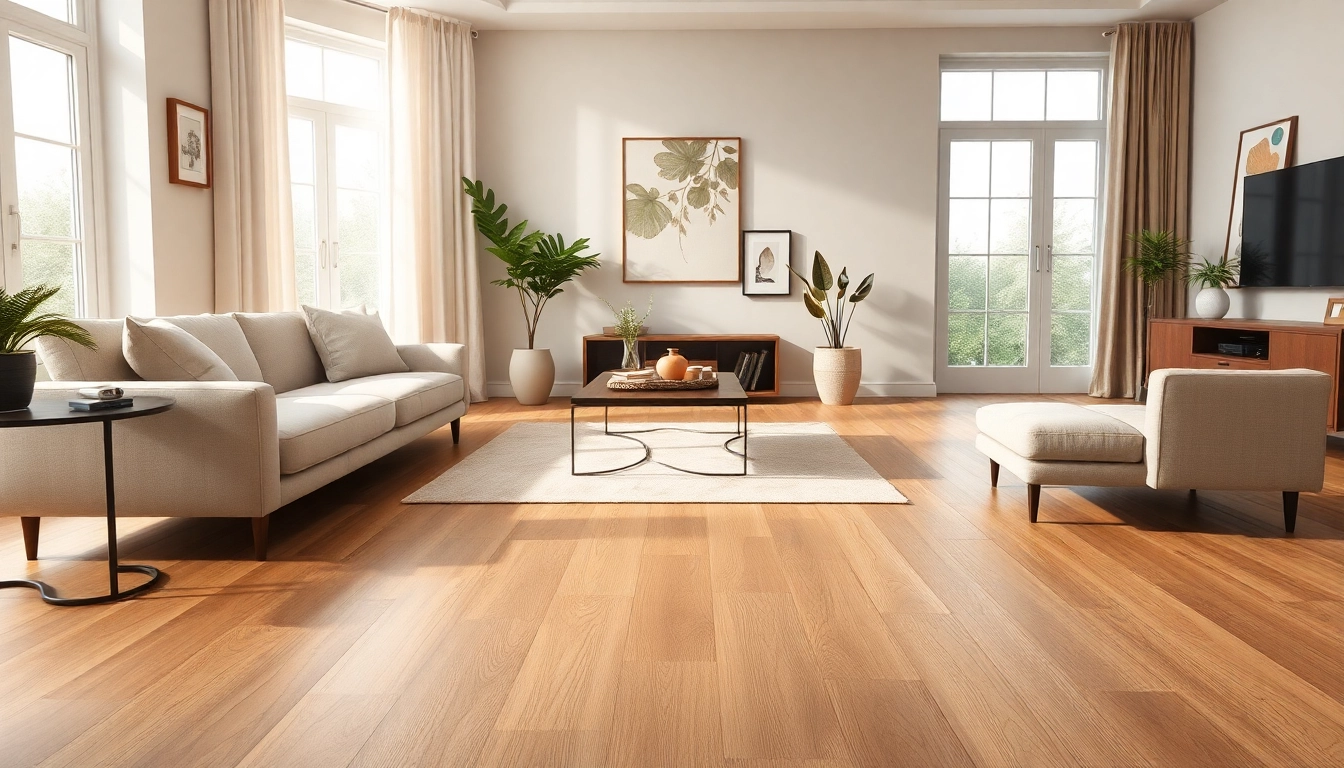 Showcasing an elegant lvp floor in a bright and modern living room setting, emphasizing texture.