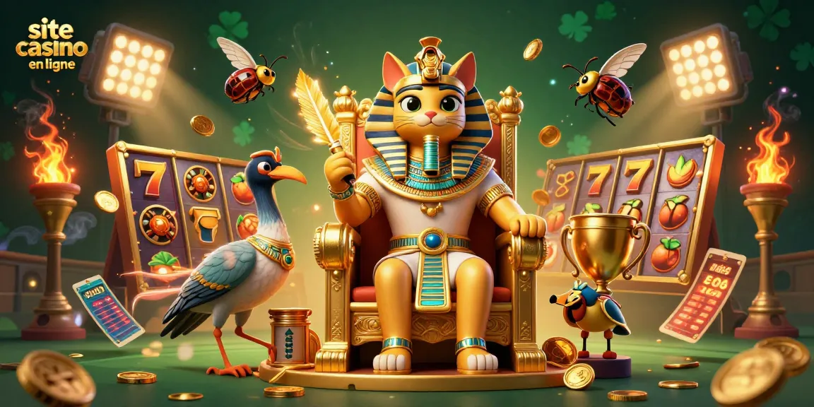 Offrez-vous l'aventure sur site de casino en ligne, avec un pharaon égyptien entouré d'éléments de jeu dynamiques.