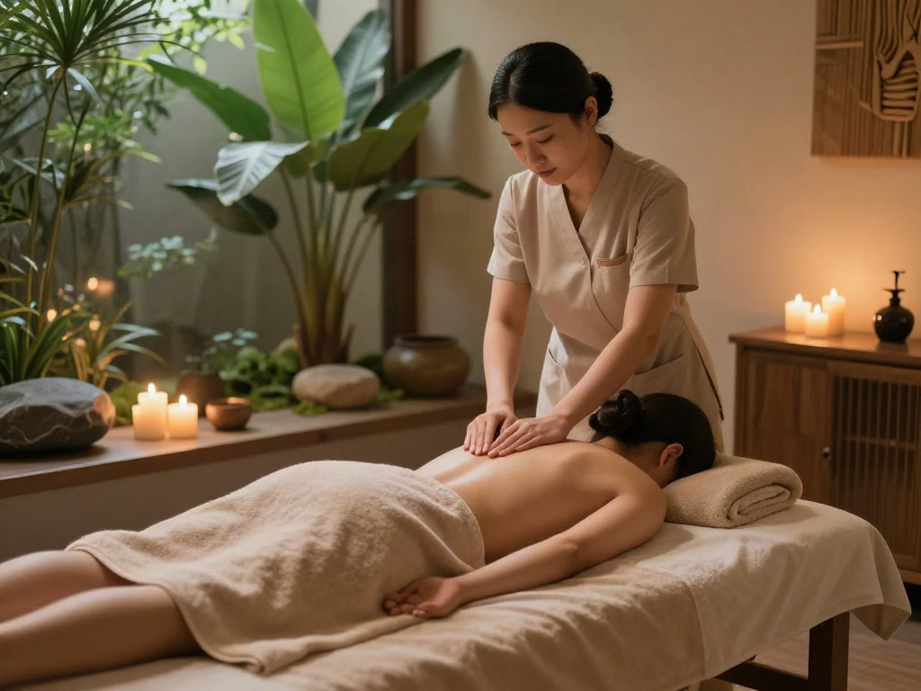 Relaxing 운서출장마사지 experience in a tranquil spa setting with soothing ambiance.