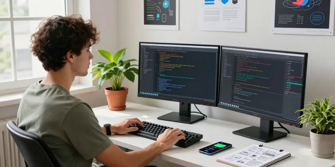 纸飞机中文版 developer workspace with coding monitors and tech gear