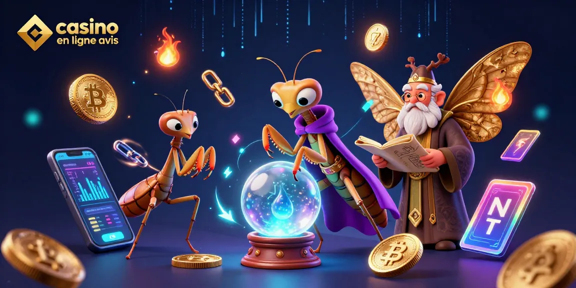 Voyez l'illustration captivante de notre avis sur les casinos en ligne avec des éléments de jeu animés.