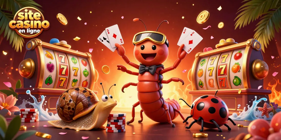 Vue d'un site casino en ligne avec un croupier millipède et des éléments de jeux riches.