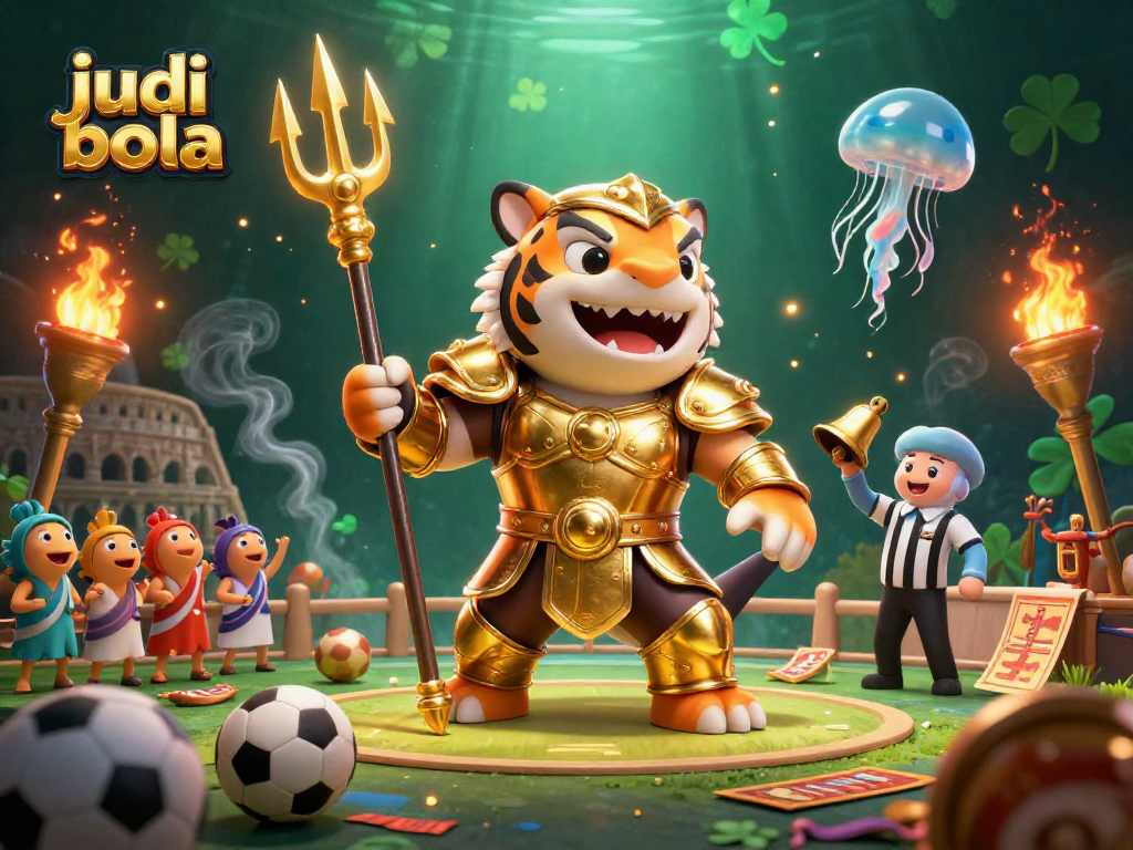 Engage with judi bola in a vibrant underwater arena featuring a fierce shark and cheering fish