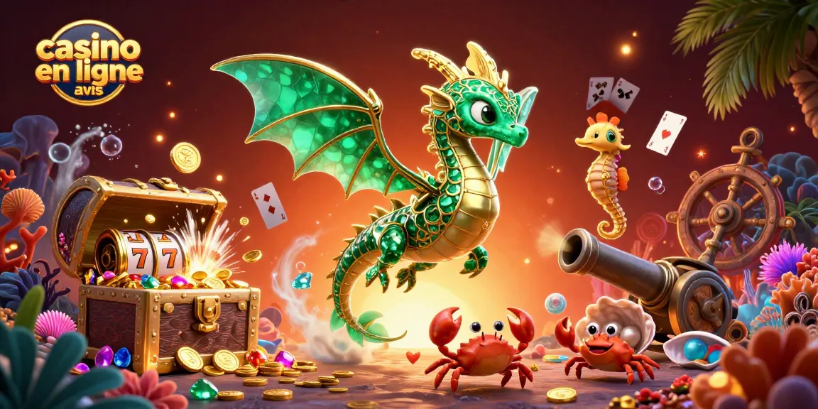 Visualiser le spectacle du casino en ligne avis avec un dragon de mer précieux et des pièces d'or.